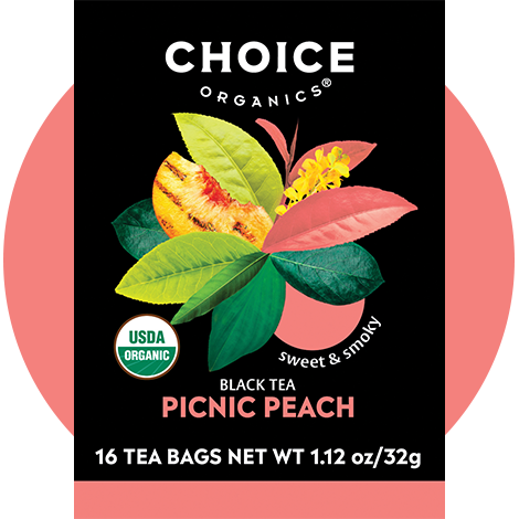 Choice Organics Picnic Peach Tea front of carton